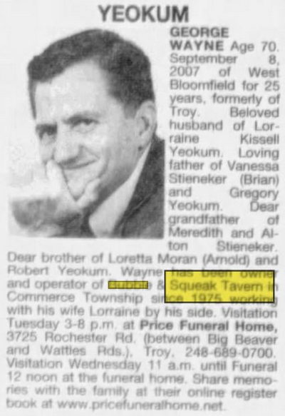 Bubble & Squeak Tavern - Sep 10 2007 Former Operator Passes Away